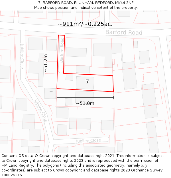 7, BARFORD ROAD, BLUNHAM, BEDFORD, MK44 3NE: Plot and title map