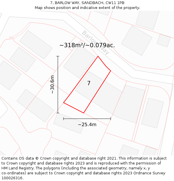 7, BARLOW WAY, SANDBACH, CW11 1PB: Plot and title map