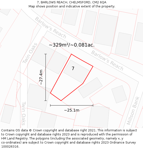 7, BARLOWS REACH, CHELMSFORD, CM2 6QA: Plot and title map