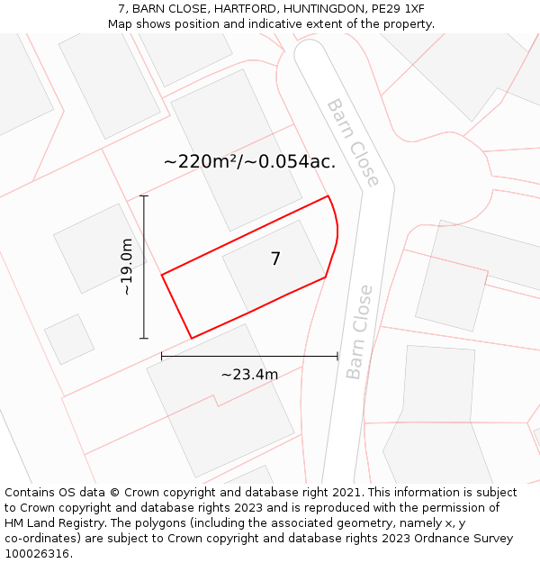 7, BARN CLOSE, HARTFORD, HUNTINGDON, PE29 1XF: Plot and title map