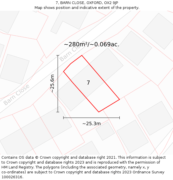 7, BARN CLOSE, OXFORD, OX2 9JP: Plot and title map