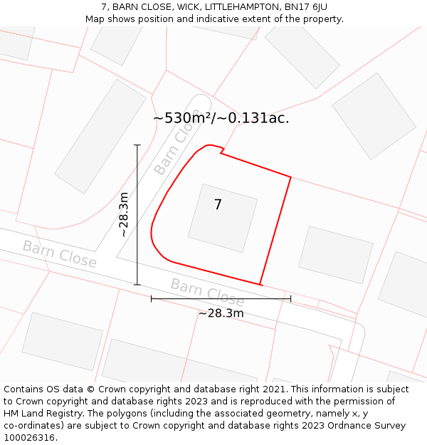 7, BARN CLOSE, WICK, LITTLEHAMPTON, BN17 6JU: Plot and title map