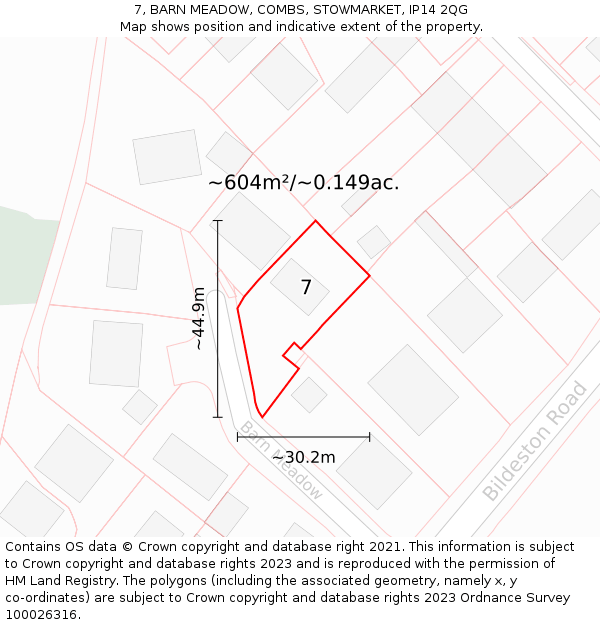 7, BARN MEADOW, COMBS, STOWMARKET, IP14 2QG: Plot and title map
