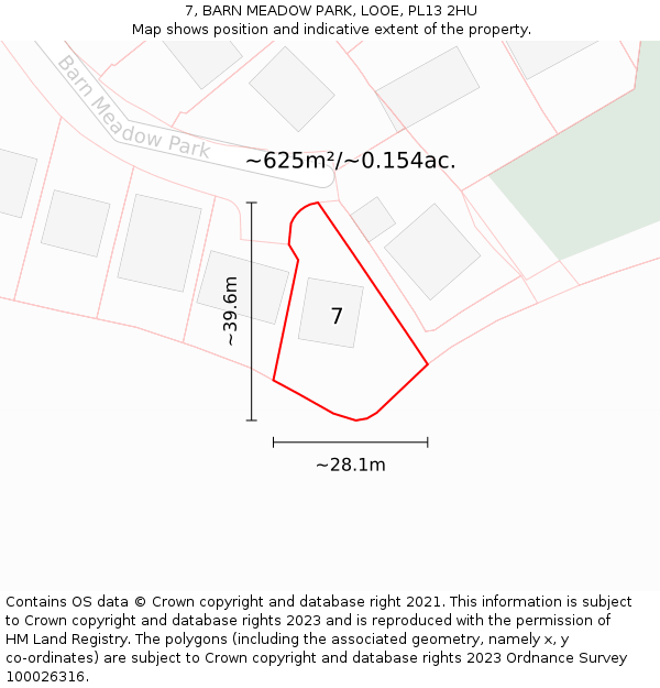 7, BARN MEADOW PARK, LOOE, PL13 2HU: Plot and title map