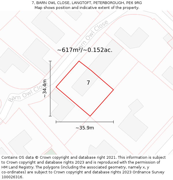7, BARN OWL CLOSE, LANGTOFT, PETERBOROUGH, PE6 9RG: Plot and title map