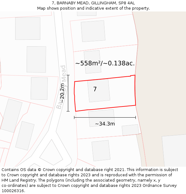 7, BARNABY MEAD, GILLINGHAM, SP8 4AL: Plot and title map