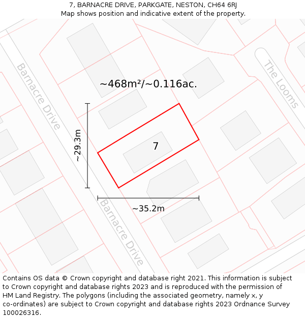 7, BARNACRE DRIVE, PARKGATE, NESTON, CH64 6RJ: Plot and title map