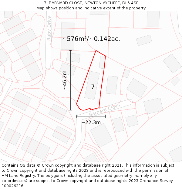 7, BARNARD CLOSE, NEWTON AYCLIFFE, DL5 4SP: Plot and title map