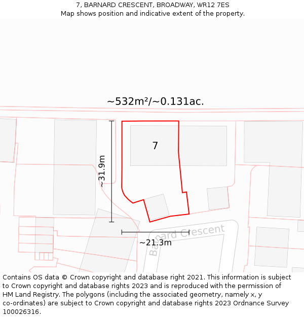 7, BARNARD CRESCENT, BROADWAY, WR12 7ES: Plot and title map