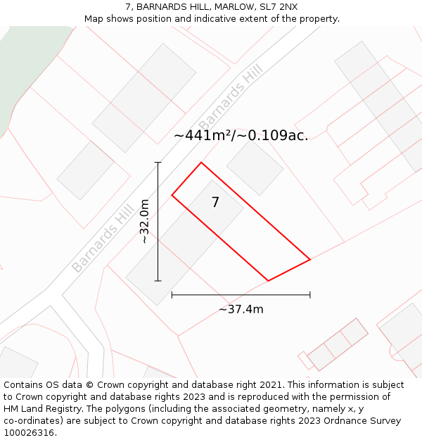 7, BARNARDS HILL, MARLOW, SL7 2NX: Plot and title map