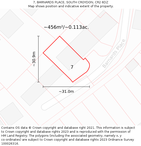 7, BARNARDS PLACE, SOUTH CROYDON, CR2 6DZ: Plot and title map