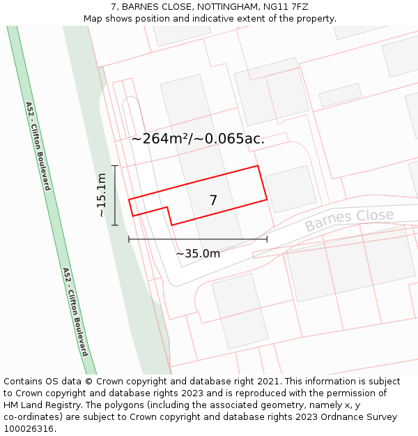 7, BARNES CLOSE, NOTTINGHAM, NG11 7FZ: Plot and title map