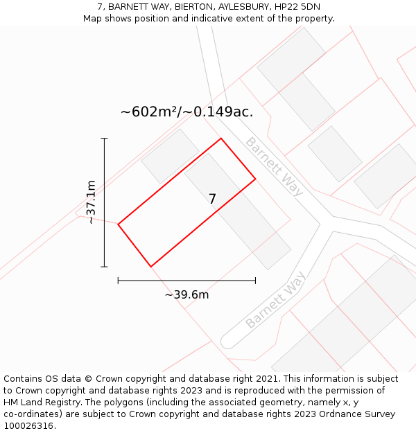 7, BARNETT WAY, BIERTON, AYLESBURY, HP22 5DN: Plot and title map