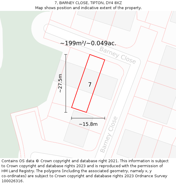 7, BARNEY CLOSE, TIPTON, DY4 8XZ: Plot and title map