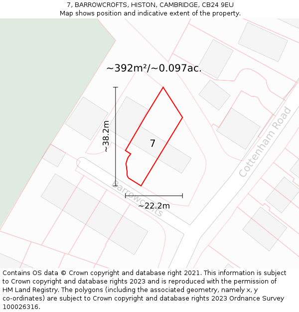 7, BARROWCROFTS, HISTON, CAMBRIDGE, CB24 9EU: Plot and title map