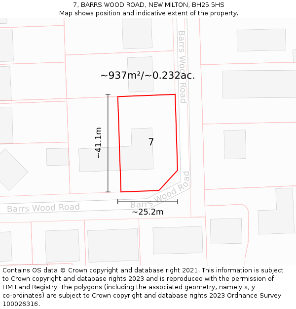 7, BARRS WOOD ROAD, NEW MILTON, BH25 5HS: Plot and title map