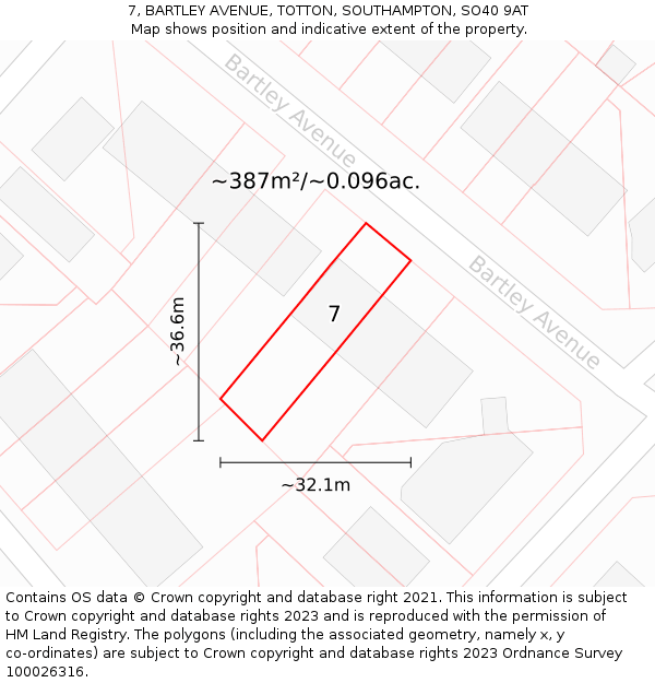 7, BARTLEY AVENUE, TOTTON, SOUTHAMPTON, SO40 9AT: Plot and title map