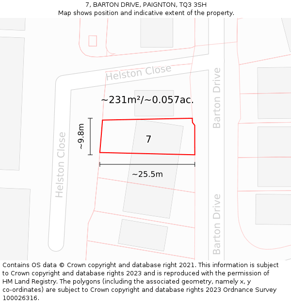 7, BARTON DRIVE, PAIGNTON, TQ3 3SH: Plot and title map