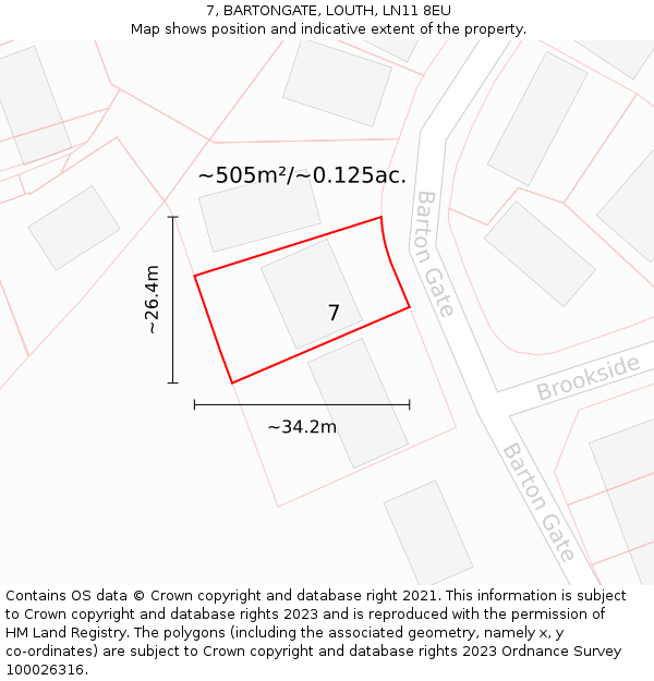 7, BARTONGATE, LOUTH, LN11 8EU: Plot and title map