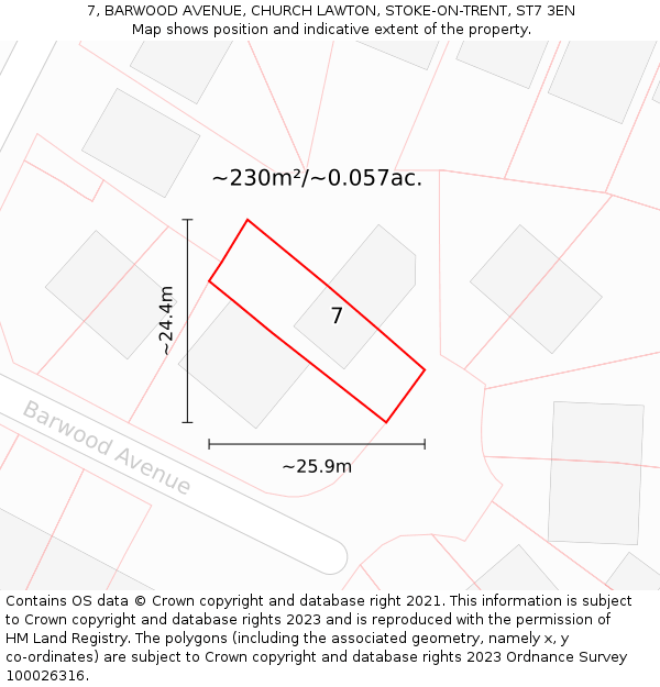 7, BARWOOD AVENUE, CHURCH LAWTON, STOKE-ON-TRENT, ST7 3EN: Plot and title map