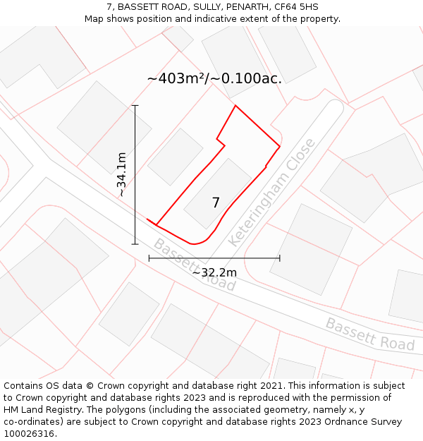 7, BASSETT ROAD, SULLY, PENARTH, CF64 5HS: Plot and title map