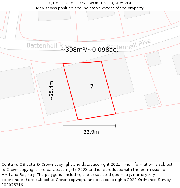 7, BATTENHALL RISE, WORCESTER, WR5 2DE: Plot and title map