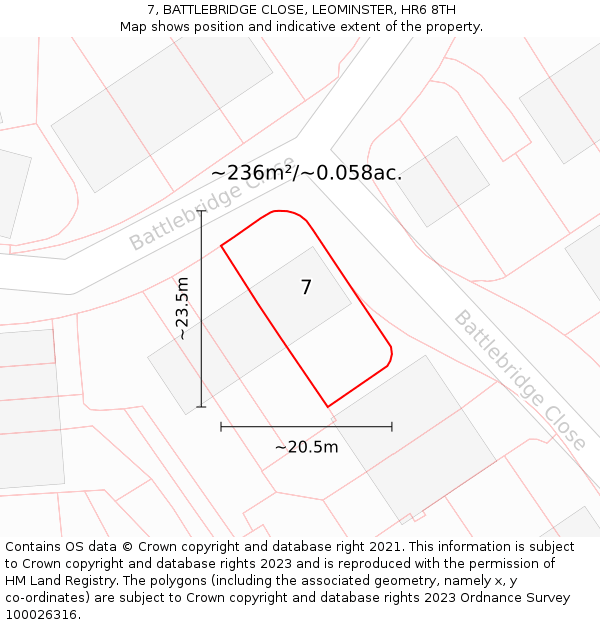 7, BATTLEBRIDGE CLOSE, LEOMINSTER, HR6 8TH: Plot and title map