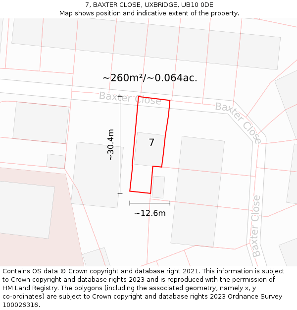 7, BAXTER CLOSE, UXBRIDGE, UB10 0DE: Plot and title map