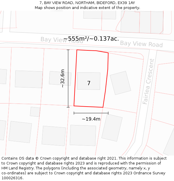 7, BAY VIEW ROAD, NORTHAM, BIDEFORD, EX39 1AY: Plot and title map