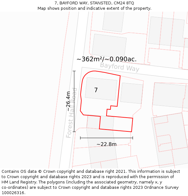 7, BAYFORD WAY, STANSTED, CM24 8TQ: Plot and title map