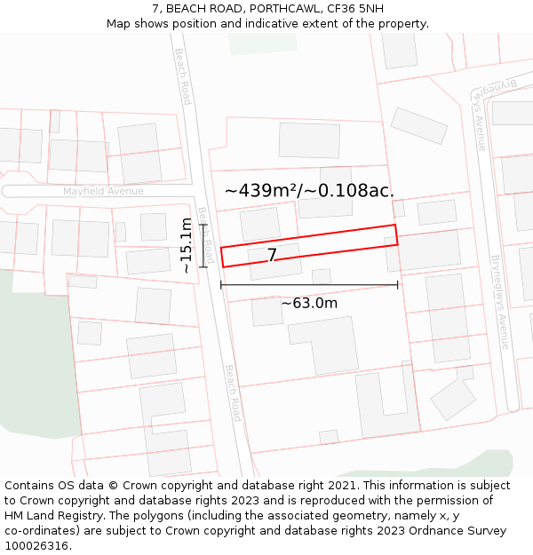 7, BEACH ROAD, PORTHCAWL, CF36 5NH: Plot and title map