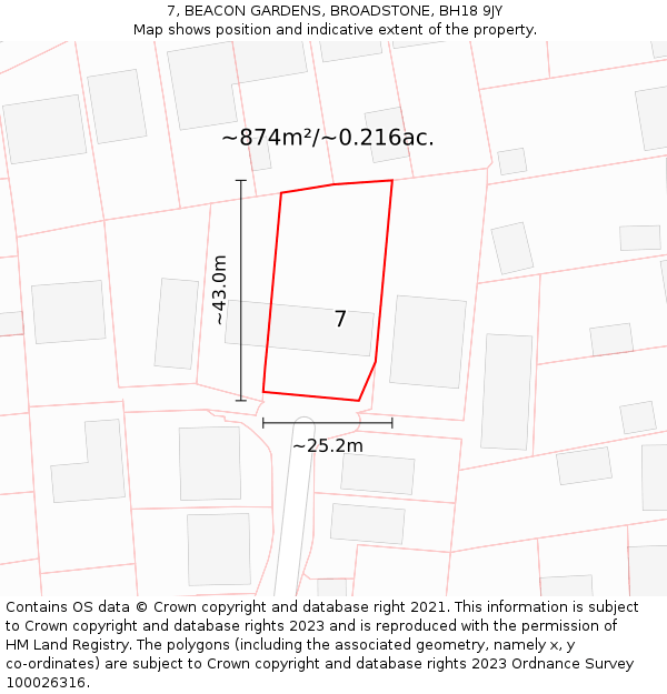 7, BEACON GARDENS, BROADSTONE, BH18 9JY: Plot and title map