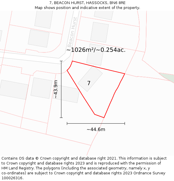 7, BEACON HURST, HASSOCKS, BN6 8RE: Plot and title map