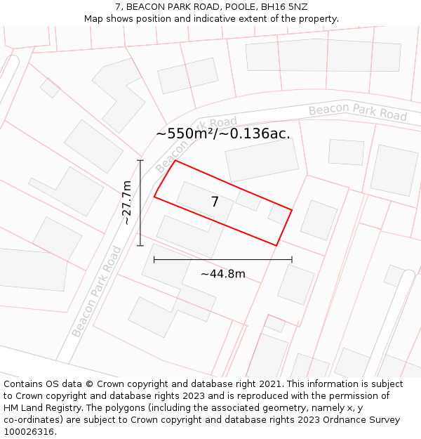 7, BEACON PARK ROAD, POOLE, BH16 5NZ: Plot and title map