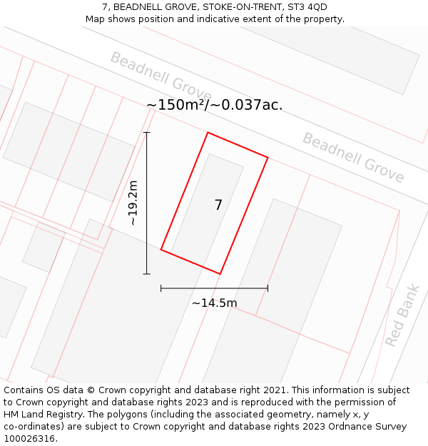 7, BEADNELL GROVE, STOKE-ON-TRENT, ST3 4QD: Plot and title map