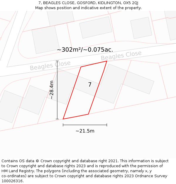 7, BEAGLES CLOSE, GOSFORD, KIDLINGTON, OX5 2QJ: Plot and title map