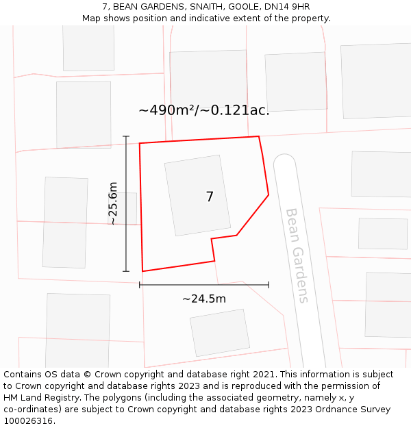 7, BEAN GARDENS, SNAITH, GOOLE, DN14 9HR: Plot and title map