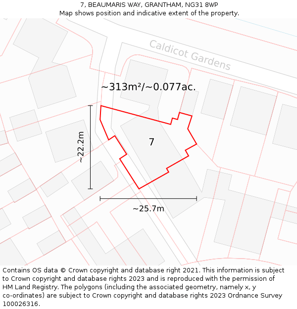 7, BEAUMARIS WAY, GRANTHAM, NG31 8WP: Plot and title map