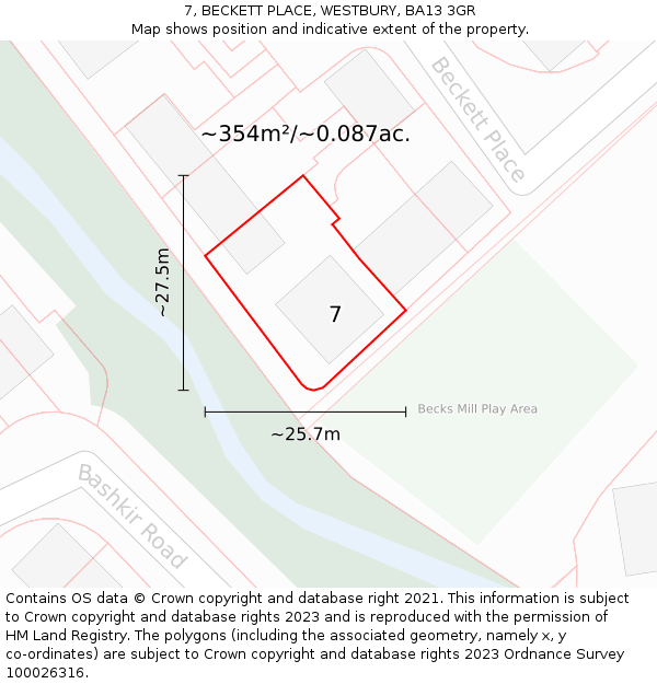 7, BECKETT PLACE, WESTBURY, BA13 3GR: Plot and title map