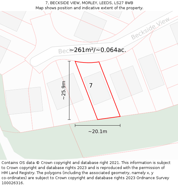 7, BECKSIDE VIEW, MORLEY, LEEDS, LS27 8WB: Plot and title map