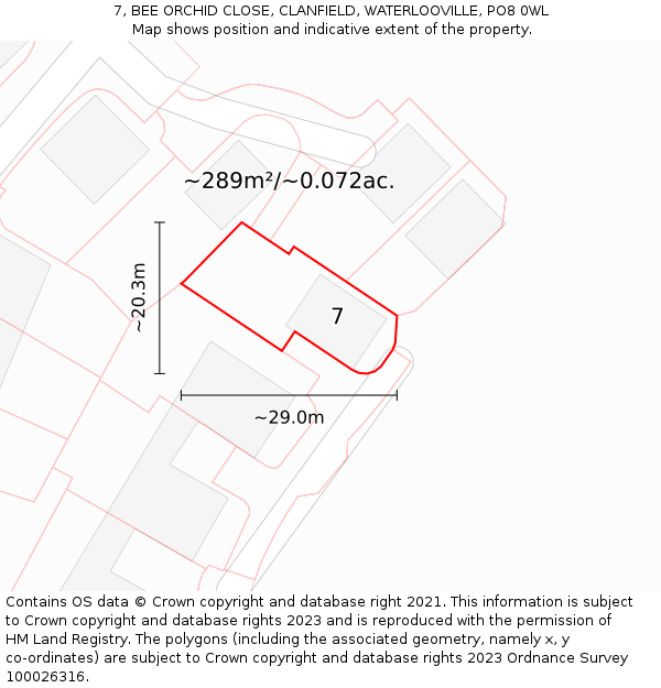 7, BEE ORCHID CLOSE, CLANFIELD, WATERLOOVILLE, PO8 0WL: Plot and title map