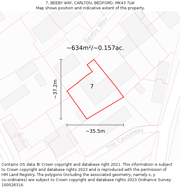 7, BEEBY WAY, CARLTON, BEDFORD, MK43 7LW: Plot and title map