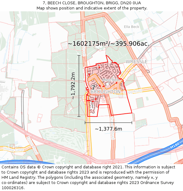 7, BEECH CLOSE, BROUGHTON, BRIGG, DN20 0UA: Plot and title map