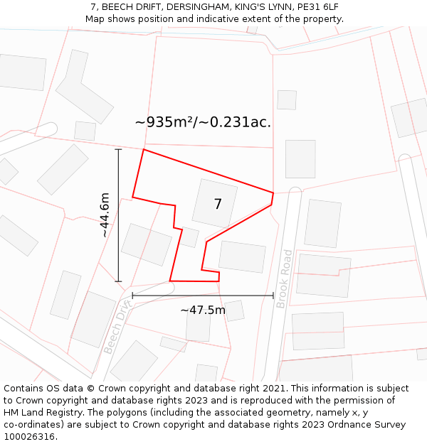 7, BEECH DRIFT, DERSINGHAM, KING'S LYNN, PE31 6LF: Plot and title map