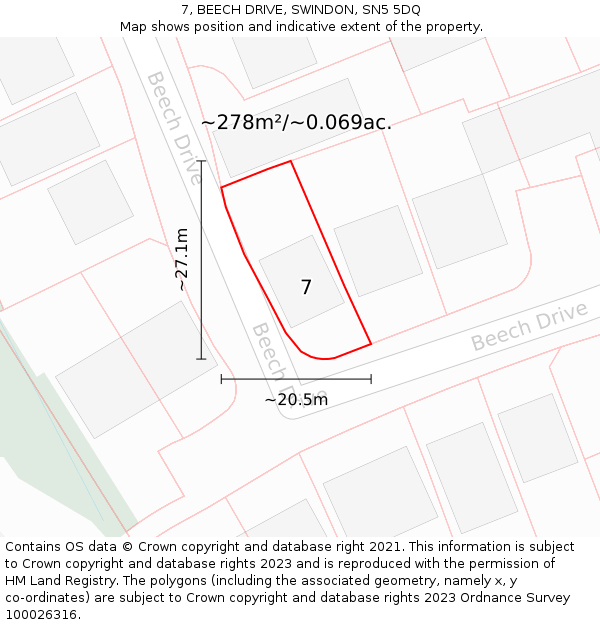 7, BEECH DRIVE, SWINDON, SN5 5DQ: Plot and title map