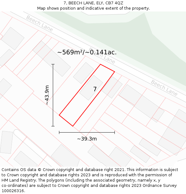 7, BEECH LANE, ELY, CB7 4QZ: Plot and title map