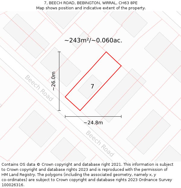 7, BEECH ROAD, BEBINGTON, WIRRAL, CH63 8PE: Plot and title map