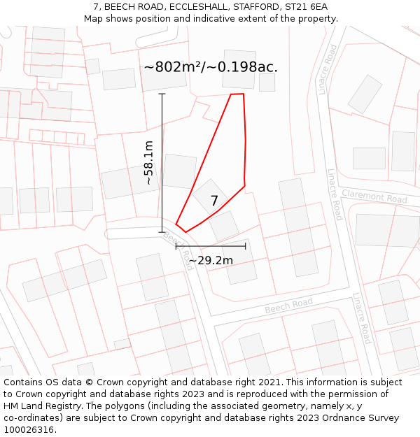 7, BEECH ROAD, ECCLESHALL, STAFFORD, ST21 6EA: Plot and title map