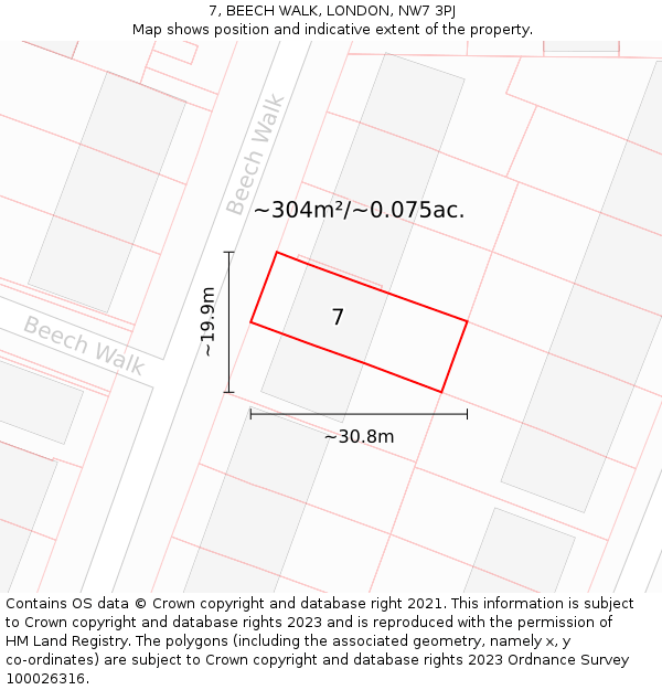 7, BEECH WALK, LONDON, NW7 3PJ: Plot and title map
