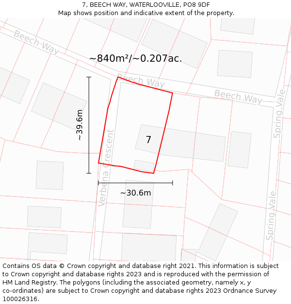 7, BEECH WAY, WATERLOOVILLE, PO8 9DF: Plot and title map